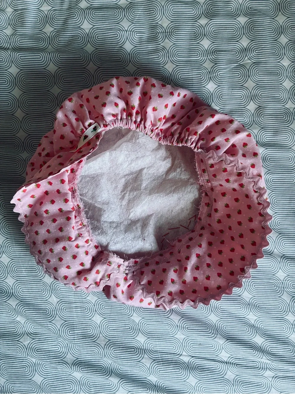 Pink Strawberry-Print Hat with Red Strawberry Applique